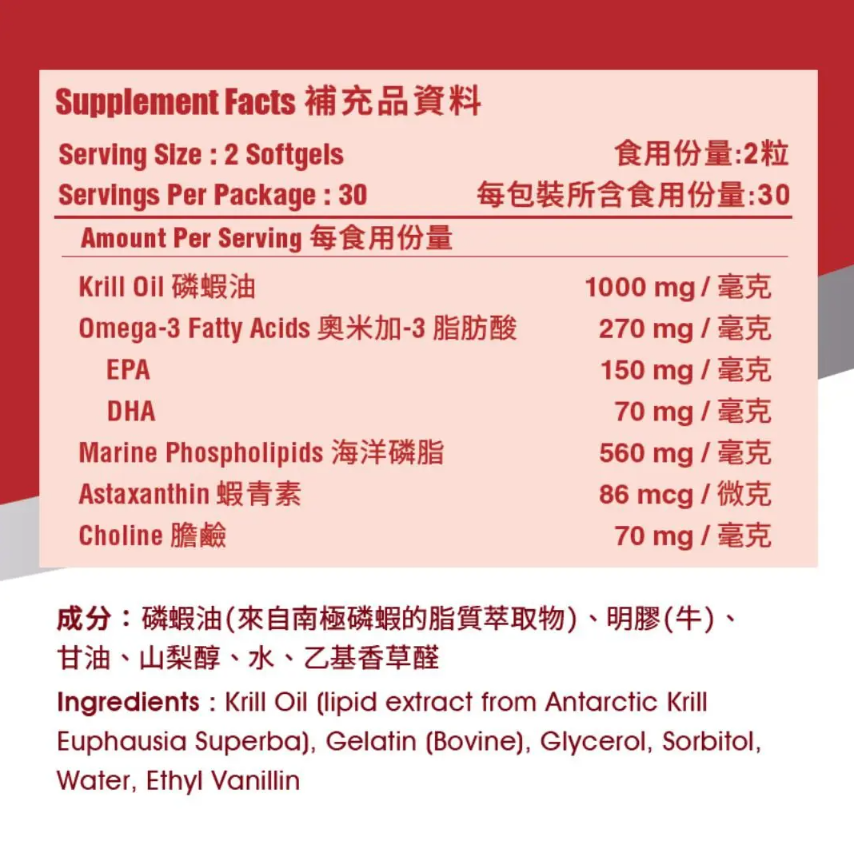 新活方 - 南極磷蝦油 奧米加3 Omega-3 易吸收優質高純度奧米加3 天然磷脂 適合關注心血管健康人士