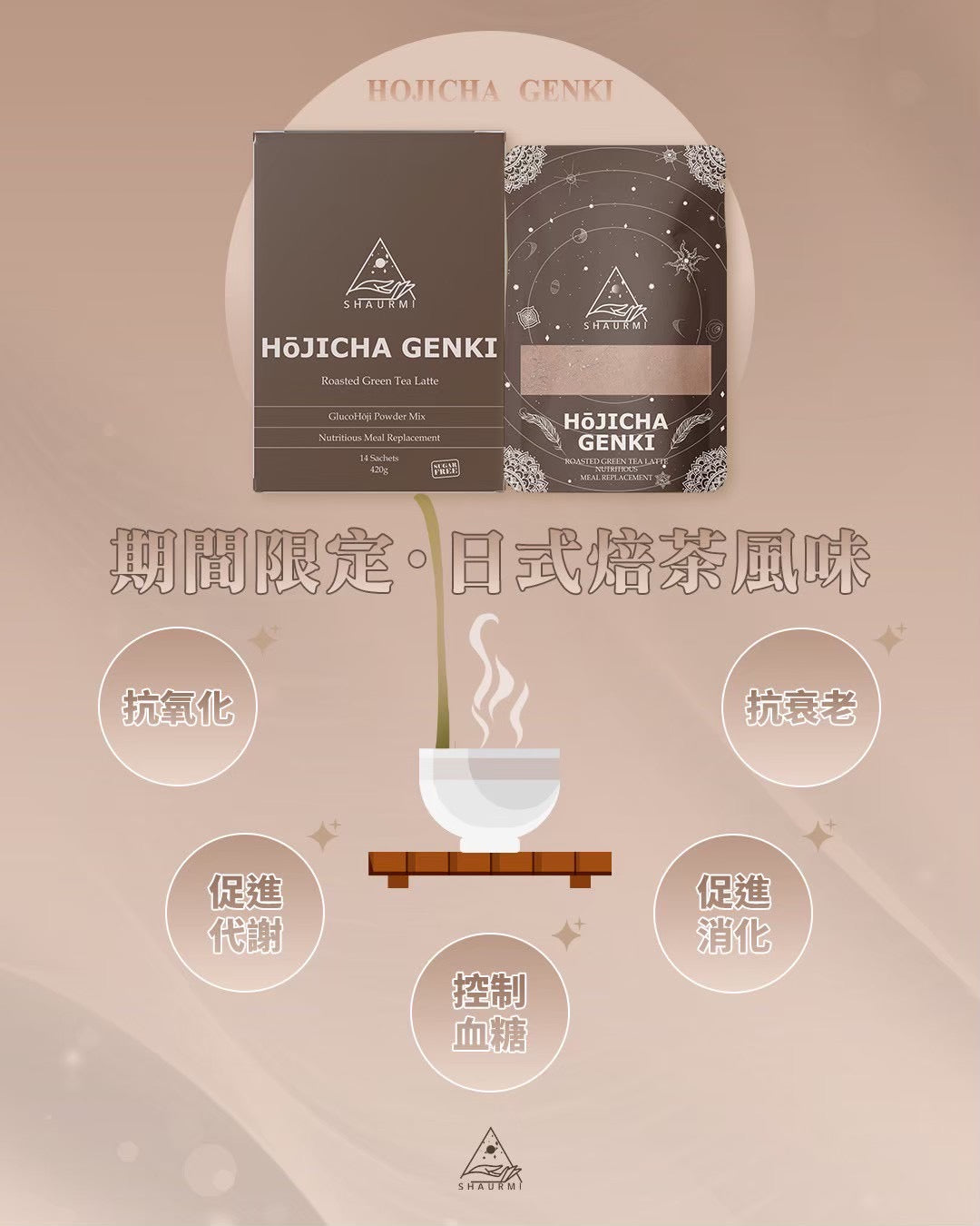 Shaurmi -  HOJICHA GENKI 日式焙茶代餐 減少糖分吸收 14包盒-台灣製造 莎尤美期間限定