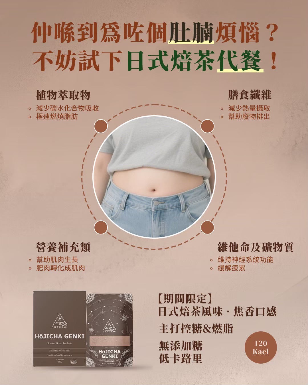Shaurmi -  HOJICHA GENKI 日式焙茶代餐 減少糖分吸收 14包盒-台灣製造 莎尤美期間限定