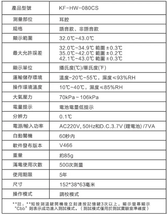Asante KF-HW-080CS 紅外線體溫計 香港行貨 五年保養