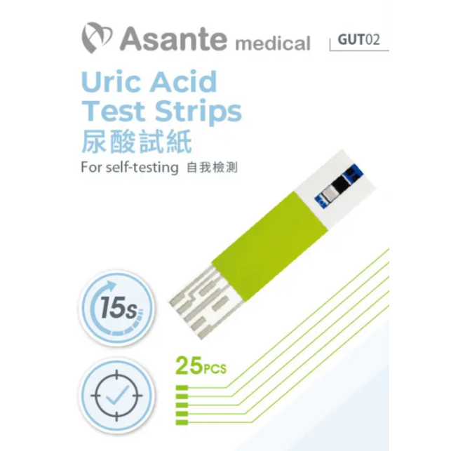 Asante 尿酸試紙25張  (需配合 Asante 3合1血糖尿酸膽固醇測試儀)使用